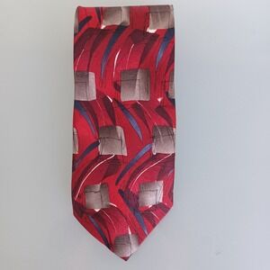 J Garcia Mens Silk Tie 1996 Estate Drummers Collection Geometric Red Blue Brown